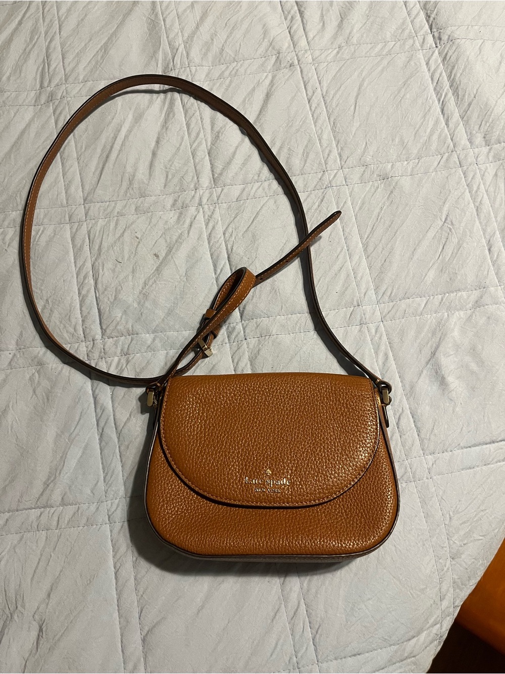 kate spade Pebbled Leather Crossbody Bag in Cognac Brown